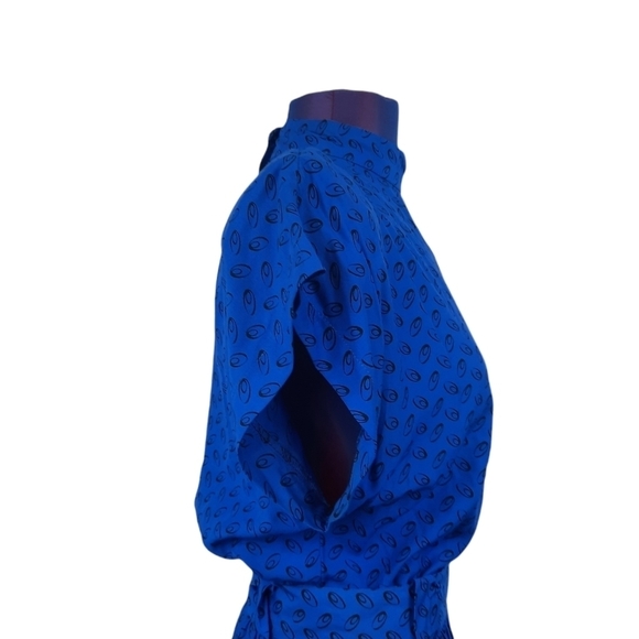 70's Dopamine Blouse & Skirt Set Royal Blue Black Polka Dots Size Small Women's - Picture 6 of 13